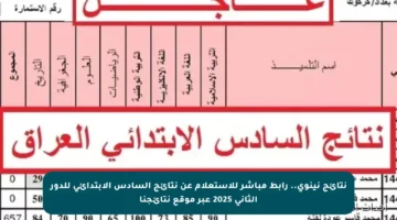 نتائج نينوى.. رابط مباشر للاستعلام عن نتائج السادس الابتدائي للدور الثاني 2025 عبر موقع نتائجنا